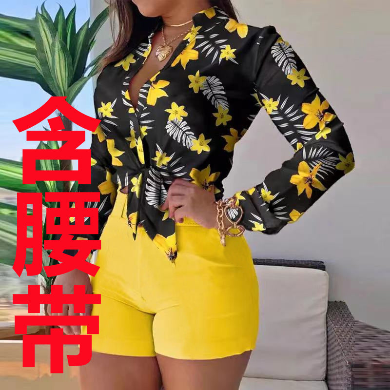 European and american export women's suit  cross-border new product lightly mature digital printing stand collar long sleeves shirt women's tops