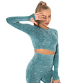 In stock! new european and american style sexy fitness wear for women, tight-fitting, quick-drying, washed athletic running long-sleeve top, yoga outfit