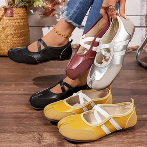 Exportplus size cross strap split toe pig trotter shoes for women  spring new arrival color matching ballet shoes mary jane flats for women