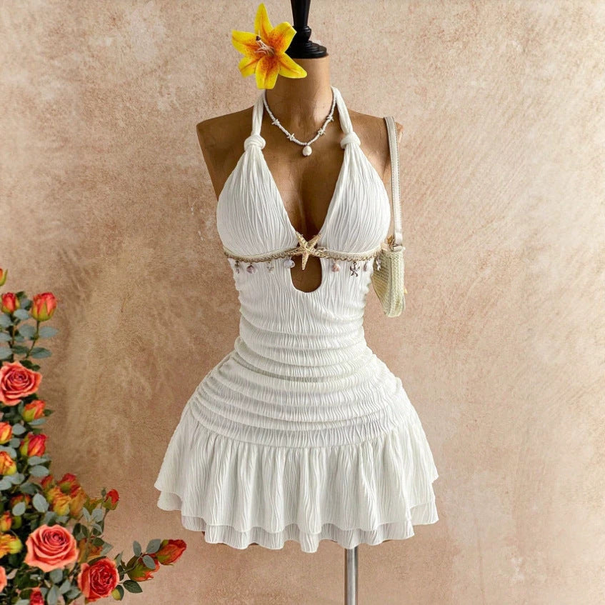 European and american cross-border   new backless sexy bodycon mini beach vacation women's dress