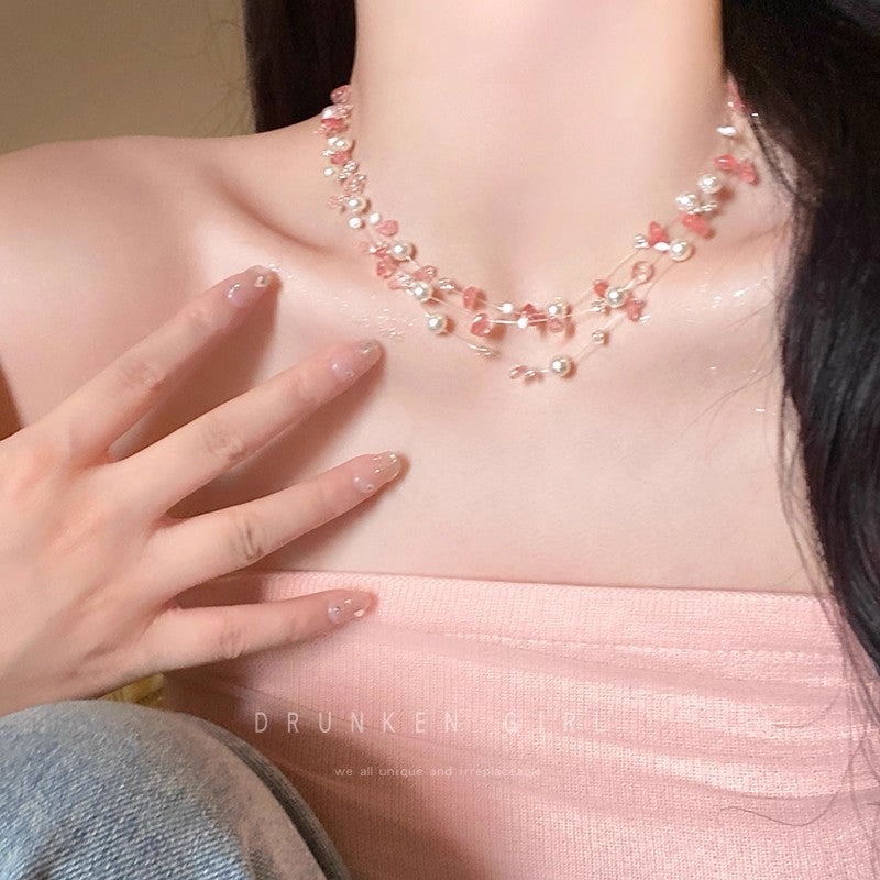 Colorful beaded pearl necklace for women - summer dopamine jewelry stackable choker accessory - high-end clavicle chain for beach vacation