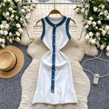 Classy sense of niche fashion denim patchwork sleeveless dress women's summer waist silmknitting skirt vest short skirt