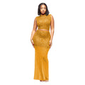 C7580 cross-border   fashionable women's hot-selling rhinestone mesh sleeveless two-piece dress set