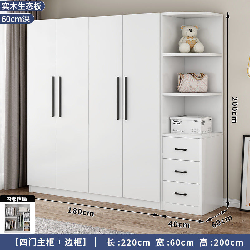 Solid wood wardrobe for home bedroom, kids' storage, double door cabinet, budget-friendly rental apartment, creative large wardrobe