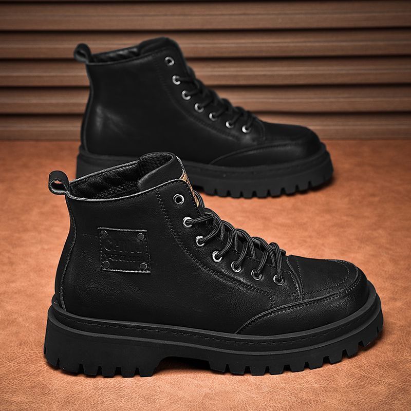 Men's martin boots: spring leather waterproof mid-cut athletic shoes, retro british style outdoor hiking work boots