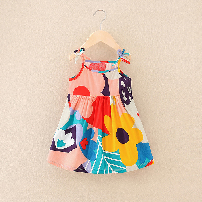 summer girls' dress, kids' trendy princess sundress, girls' dress, new children's floral dress