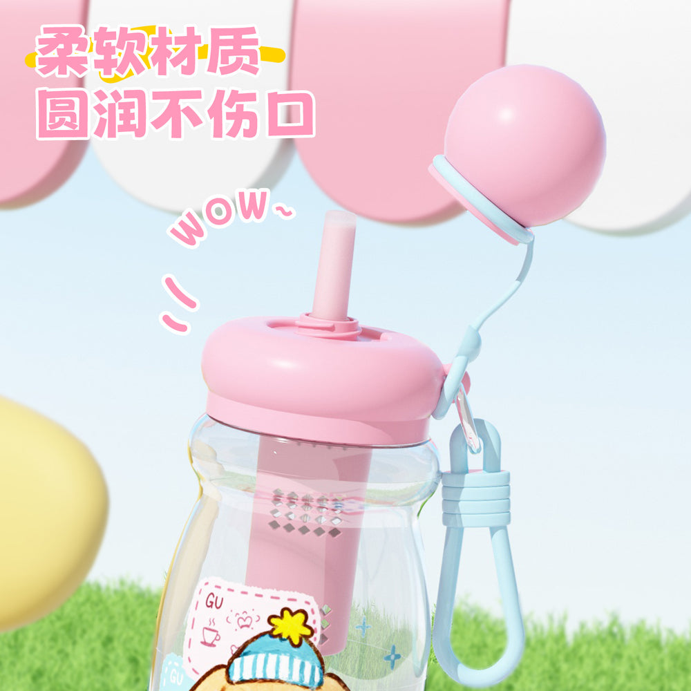 New arrival: stylish student plastic cup - dual-drink, portable, large capacity, cute cartoon design for kids and girls