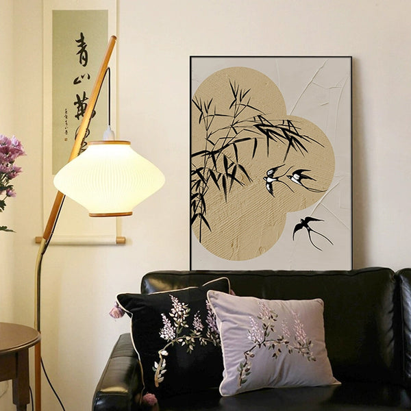 Medieval style dining room background wall flower and bird living room sofa decoration painting high-end study tea room bamboo peace hanging painting