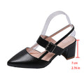 Shallow mouth thick heel high heel flats sandals women's summer 2026 new arrival k-style pointed toe one-word buckle strap roman shoes