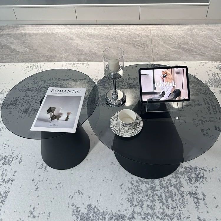 Minimalist glass coffee table - modern round/square top - simple, light luxury living room tempered glass side table