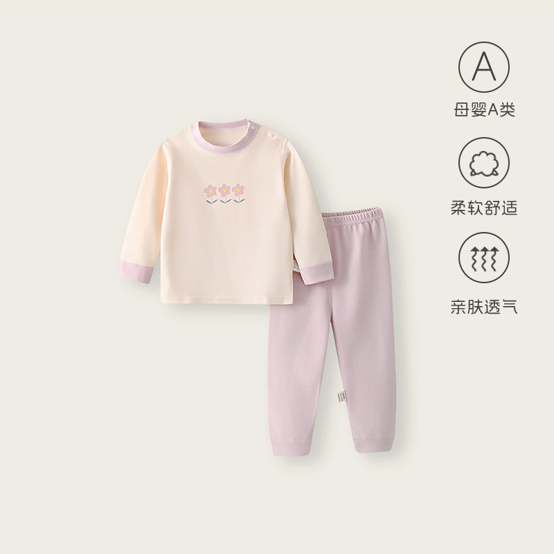Kids' spring/autumn pure cotton thermal underwear set - baby pajama pants and top set for boys and girls - long sleeve and pants loungewear - children's clothing