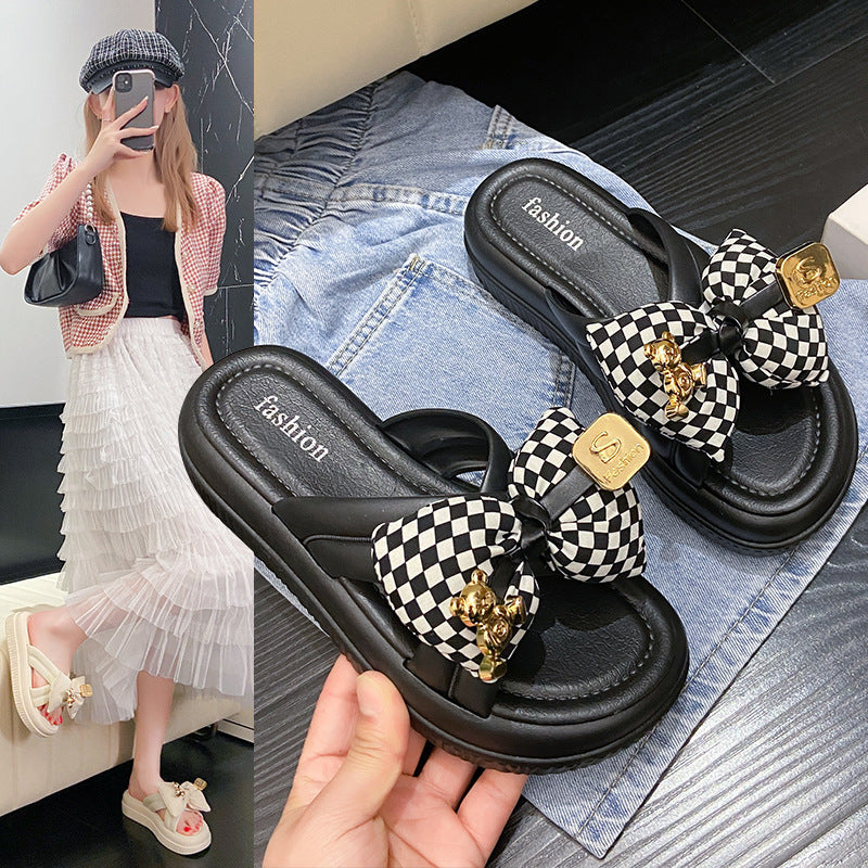 Bread bear thick sole slippers women's new arrivalsummeroutwearniche stylesense of designhigh-looking sandals beach shoes