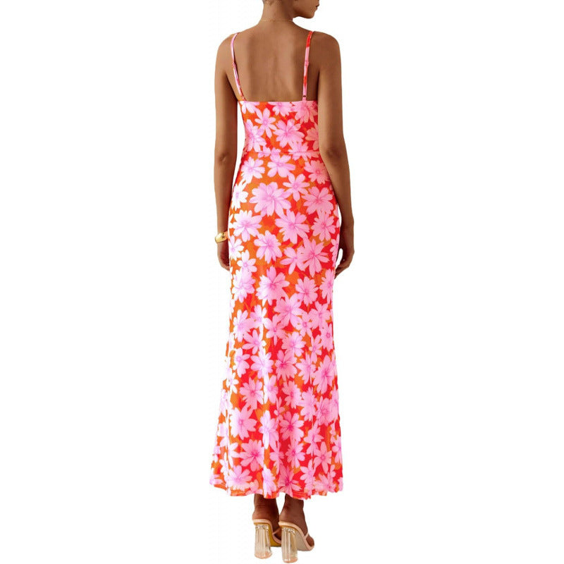 Amazon fashion elegancefloralsilm sleeveless dress women's  summer new beach suspender skirt