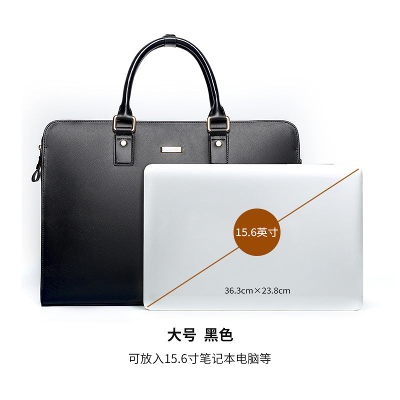 New leather men's bag two-layer cowhide computer bag business men's briefcase horizontal large-capacity men's handbag