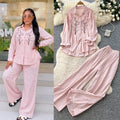 Lazy style pink embroideringshirtloose pantstwo-piece set female autumcasualcasualwork clothingslimming lookelegantsuit