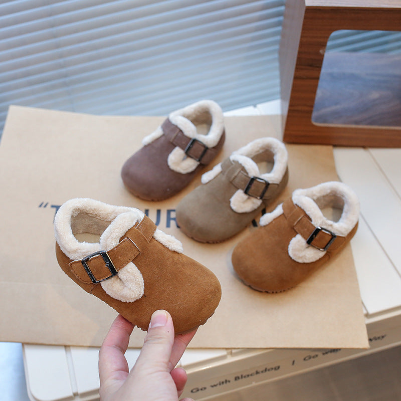Children's cotton shoes 2024 winter new girls fluffy shoes soft sole non-slip baby velvet cotton shoes boys Birkenstocks