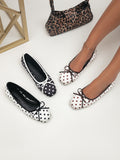 Retro hong kong style hidden heel polka dot square toe flats women's 2026new arrival shallow mouth evening wind bows ballet shoes