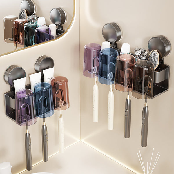 Toilet Suction Cup Toothbrush Shelf No Punching Brushing Cup Mouthwash Cup Bathroom Wall Mounted Electric Tooth Storage