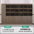7-door filing cabinet - left door cabinet (with light strip) walnut wood veneer + technology gray