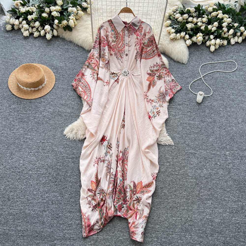 Vacation style printingpatchworkclassy new arrivaldress women's waist slimming look large swing long skirt work clothingelegant skirt