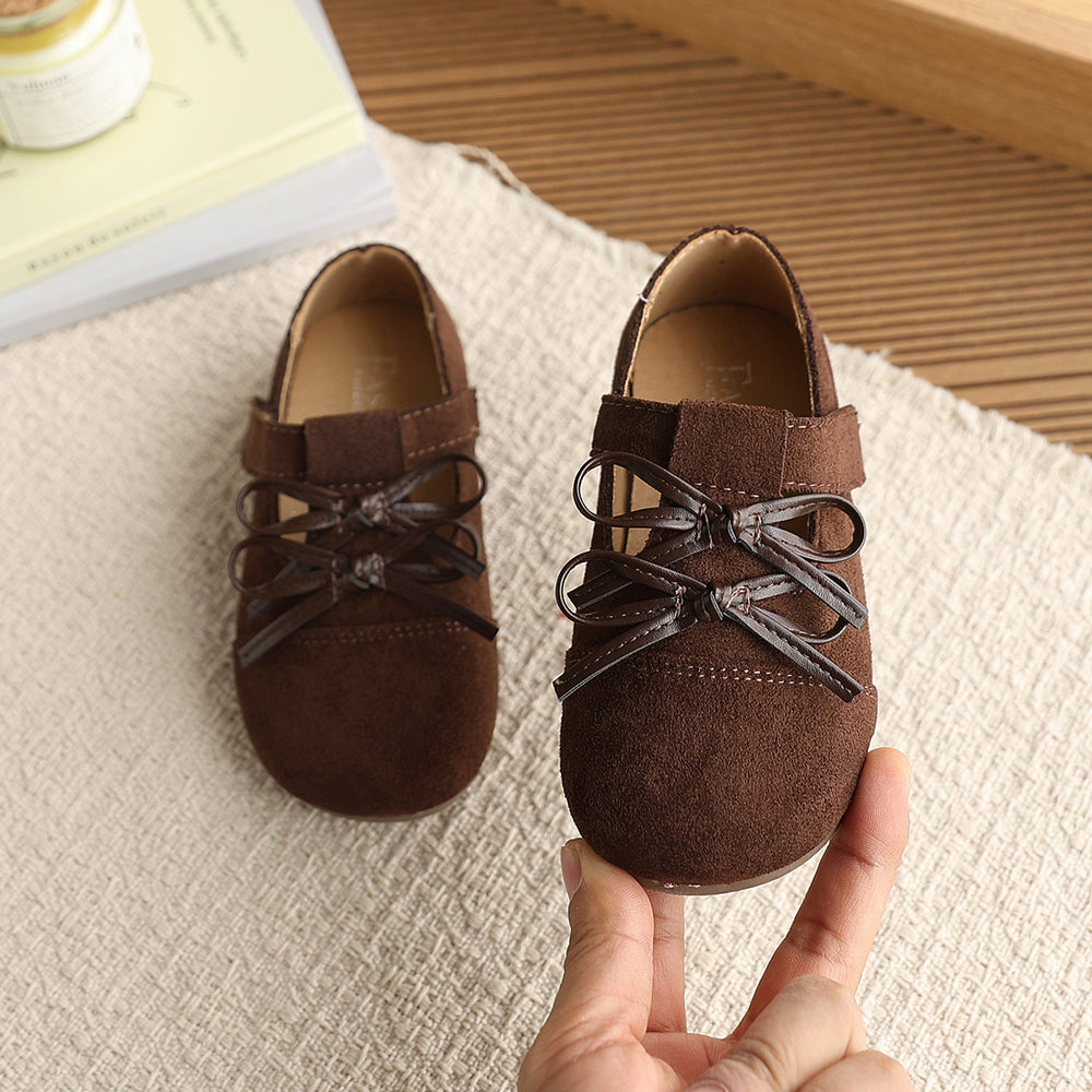 Vancahao  spring new arrivalkidsfashion double bowsgirlretro birkenstock shoes soft bottom casualflats