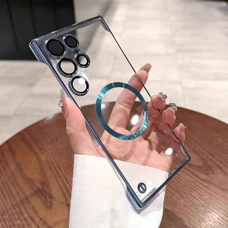 Transparent ultra-thin electroplated magnetic case for samsung s26 ultra, s23 frameless hard case, s24 lens protection case