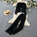 Premium heavy-duty metal buckle v-neck long sleeve knit top for women,  autumn/winter high-waisted slimming casual wide-leg pants