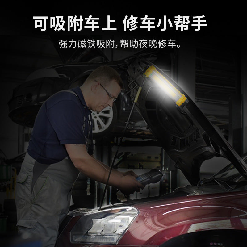 Cross-border new COB camping light USB charging maintenance work light multi-function safety hammer strong light flashlight