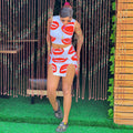 European and american cross-border women's clothing  casual sexy big lips print round neck sleeveless tank top irregular skirt set