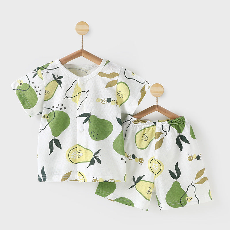 Baby short-sleeve set - summer pure cotton lightweight outfit for boys and girls, infant shorts pajamas, air conditioning clothes, children's summer apparel