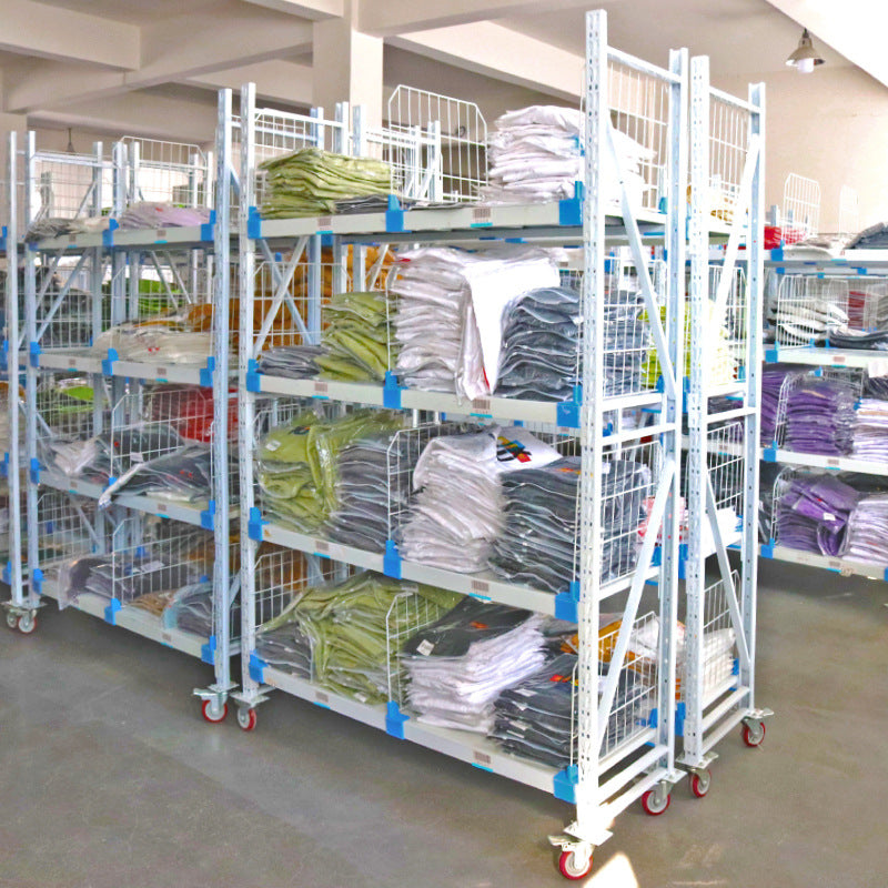 Storage shelves Angle steel shelves Multi-layer household warehouses Stainless steel storage racks Express silent wheel mobile iron racks