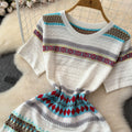 Small fresh stripesdress female summer french style retrosense of design age reduction sweet ethnic style knitting skirt