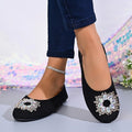 Classyflats french rhinestone flats spring & fall new arrivaleasiest for match black square toe flats bean work clothing shoes