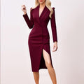 european and american export women's clothing: new women's fashion commuter v-neck single-breasted slim-fit long-sleeve blazer dress