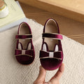 Vancahao girls' korean style velvet cartoon princess shoes,  spring new collection, single shoes, children's bowknot leather shoes