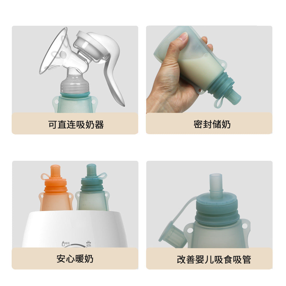 Wowoh cross-border baby portable milk bag, kids' squeeze fruit puree bag, infant food-grade silicone milk storage bag