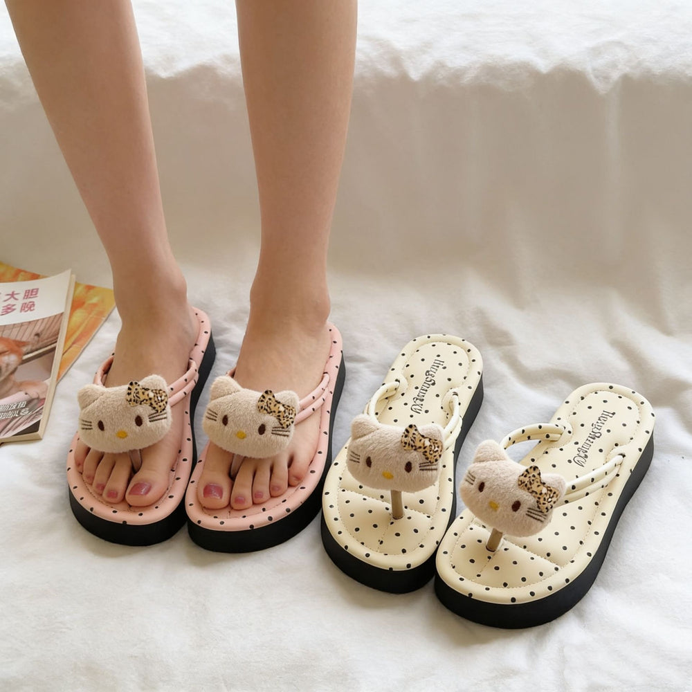 Kitten polka dot flip-flops outwear sandals new arrivalinsfashionthick sole flip-flops korean style home slippers for women