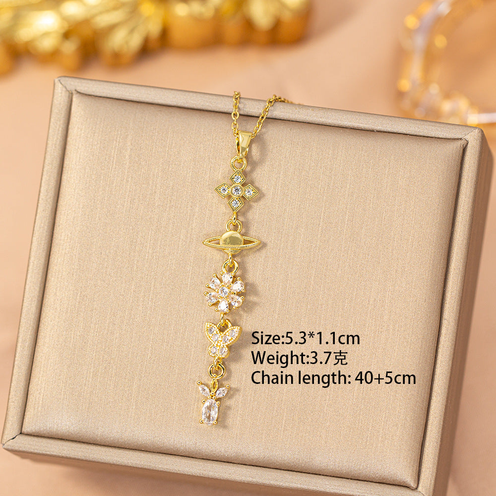 [titanium steel] fashion fashion hot selling tassel necklace women's light luxury high-end versatile clavicle chain jewelry