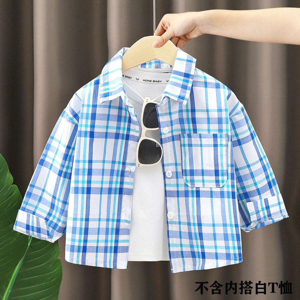 Kids' shirts: new  styles for boys - stylish cotton plaid shirts for spring and autumn. fashionable turn-down collar cardigans for toddlers and young children