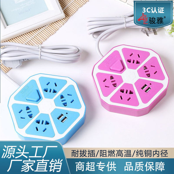 Fruit power strip mobile phone charging usb socket with cable smart disc porous desktop multi-function plug-in board socket