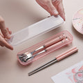 Cartoon portable cutlery set - student fork, spoon, chopsticks, and utensil case travel set - kids' stainless steel fork, spoon, and chopstick set
