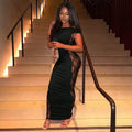Fashionlacepatchworkfake two-piece see-throughtube toplongdressclassy evening dresselegant cross-border