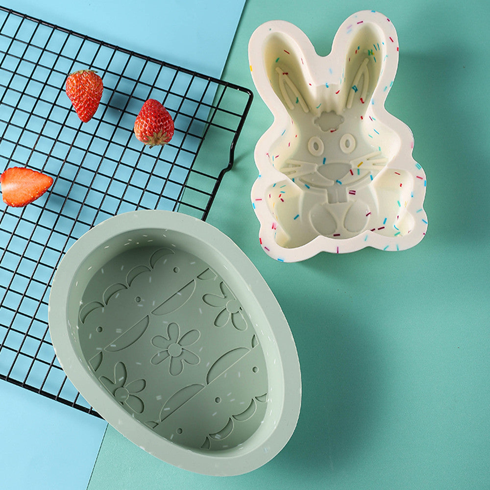 New in stock silicone cake mold easter dinosaur egg rabbit cake pan macaron color baking mold
