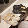 Casual and versatile closed-toe slippers: 2025 summer new fashion women's outdoor slides, hollow-out breathable flat half-slippers, ins style
