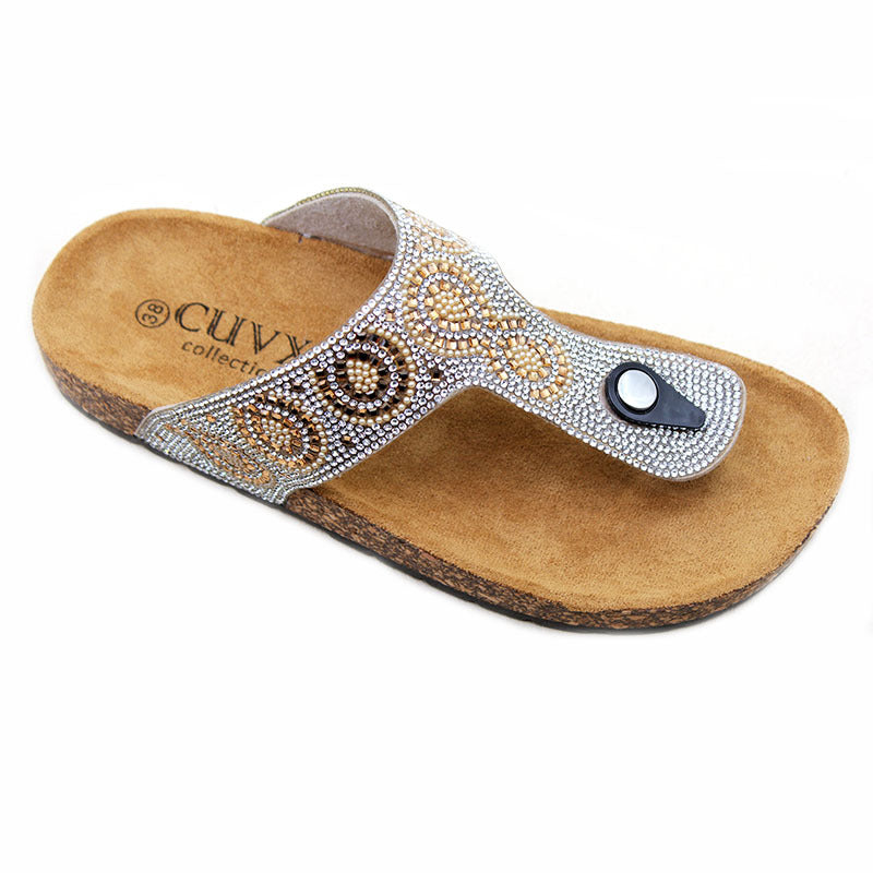 high-quality wholesale spot goods平底夹趾时尚水钻勃肯鞋女鞋