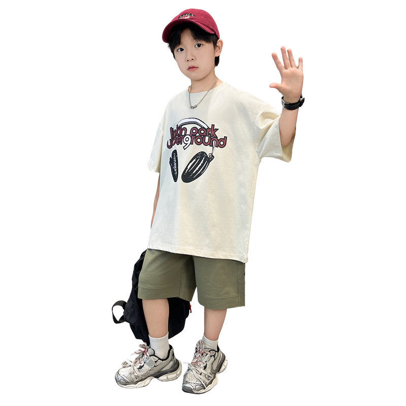 Boys' summer fashion:  new collection - stylish, relaxed-fit, printed letter two-piece set for older boys