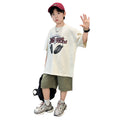 Boys' summer fashion:  new collection - stylish, relaxed-fit, printed letter two-piece set for older boys