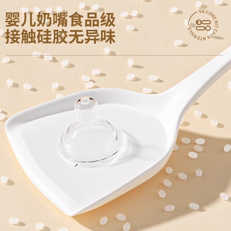 Silicone spatula, soup spoon, household cooking spatula, non-stick pan, kitchen utensils suit, food grade, high temperature resistant, cooking, milky white