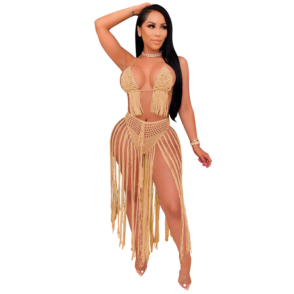 cross-border e-commerce european and american fashion sexy hand-knitted crochet women's beachwear swimsuit set