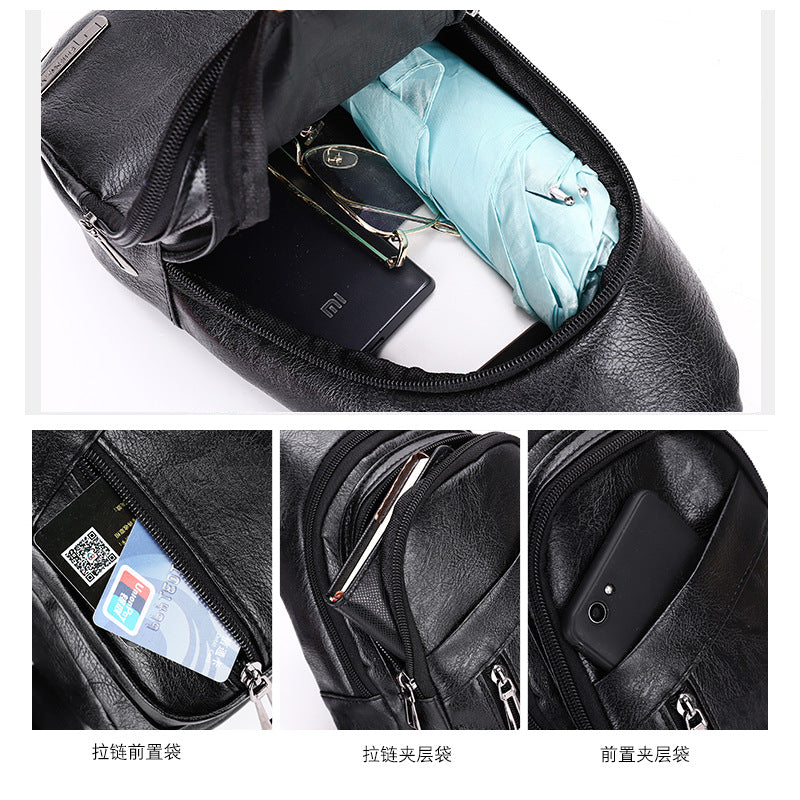 Cross-border delivery of large-capacity travel messenger bags, men's business PU leather breast bags, fashionable versatile shoulder bags wholesale